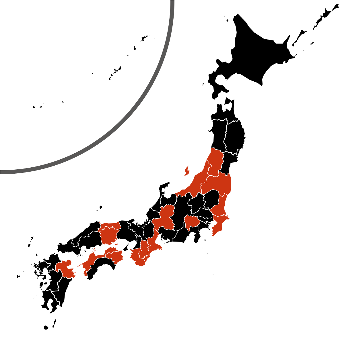 特定區域以紅色標記的日本地圖。 — 京都 壁紙