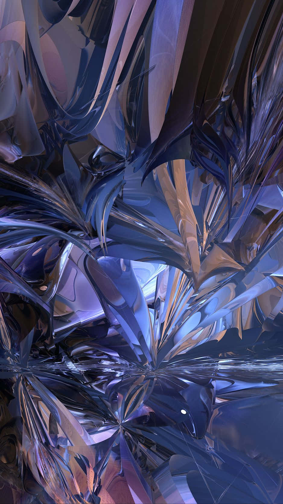  壁紙 — 一幅迷人的抽象數位藝術作品，以流動的金屬碎片呈現深藍和紫色，並帶有反射高光。