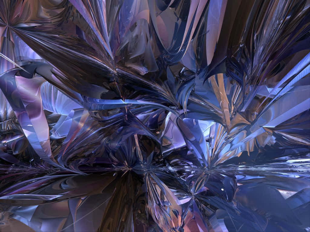  壁紙 — 一幅迷人的抽象數位藝術作品，以深藍、紫和金色的碎裂金屬碎片反射光線為特色。