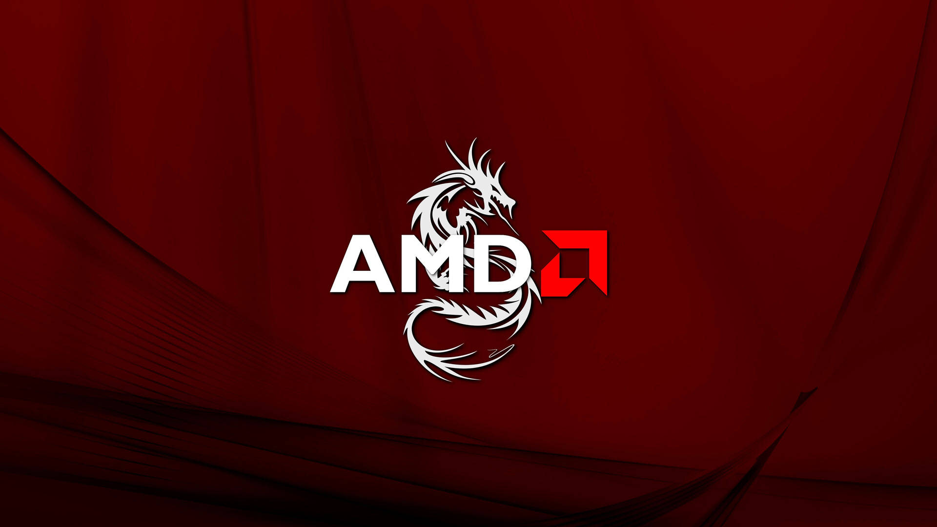 AMD標誌，在紅色紋理背景上展示白色龍和紅色方形。 — Amd 壁紙