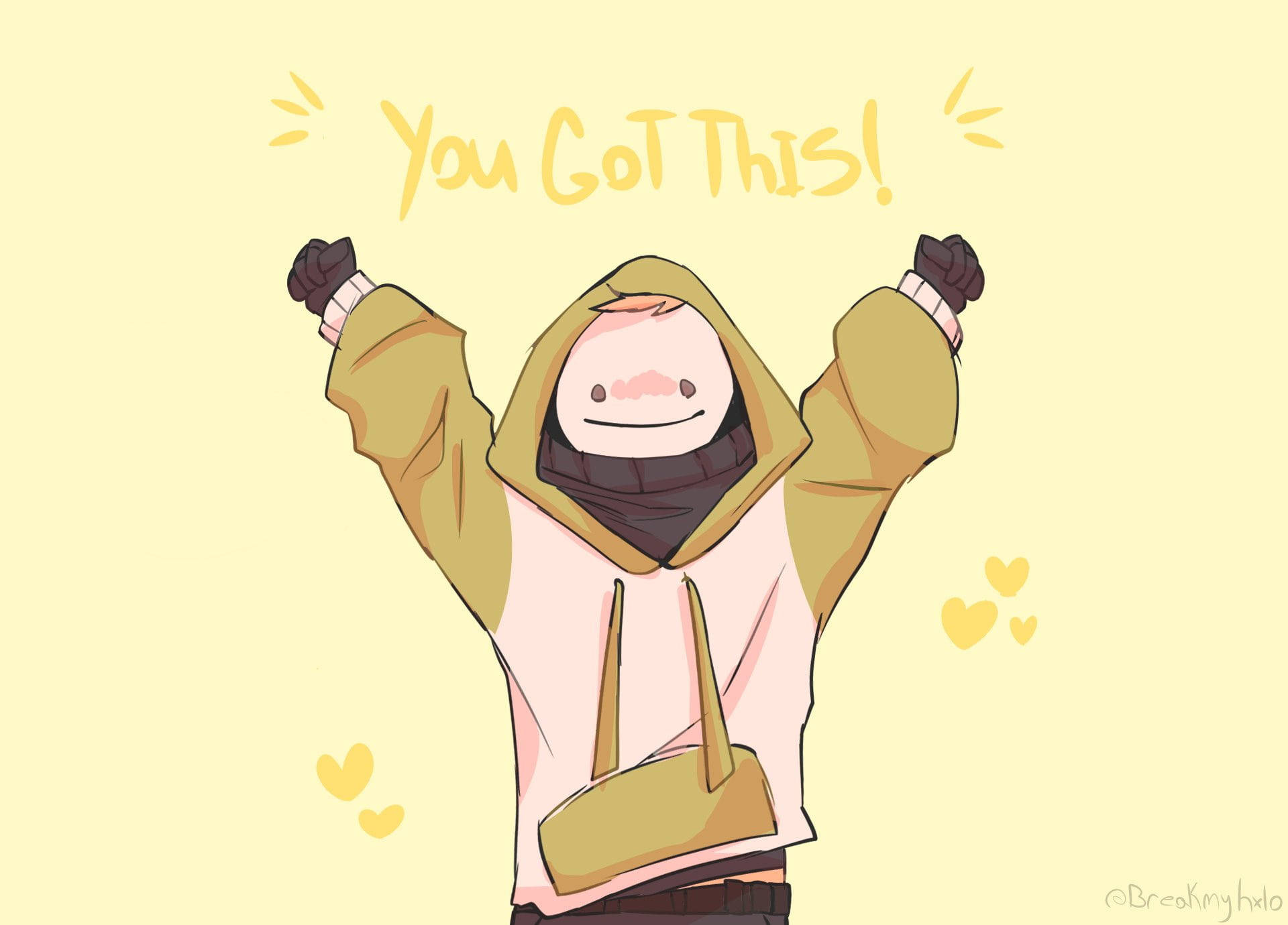 動漫角色高舉拳頭，周圍有心形環繞，說著You Got This! — 我的世界 夢境 壁紙