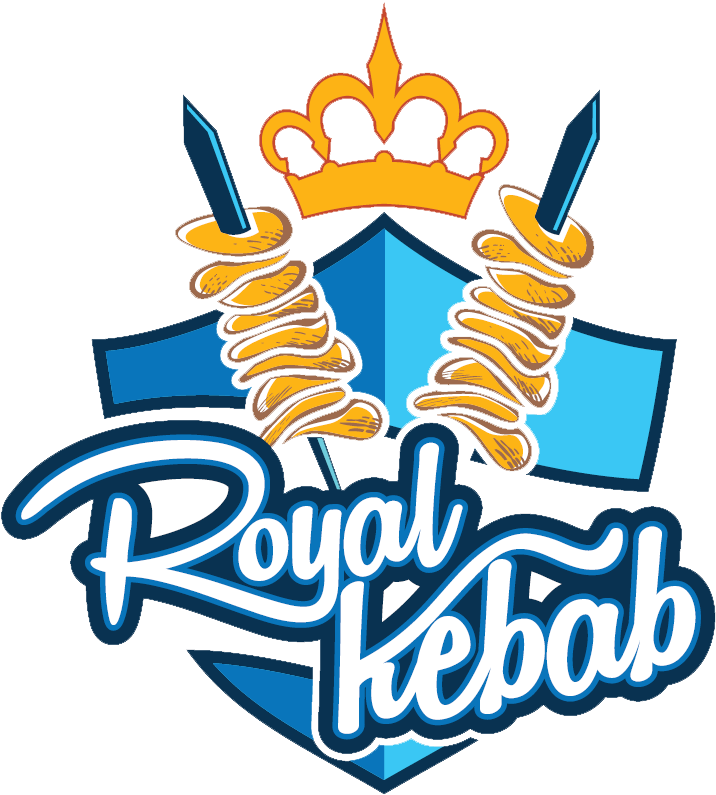 藍色盾牌上帶有金色串和皇冠的Royal Kebab標誌。 — Jordan Logo 壁紙