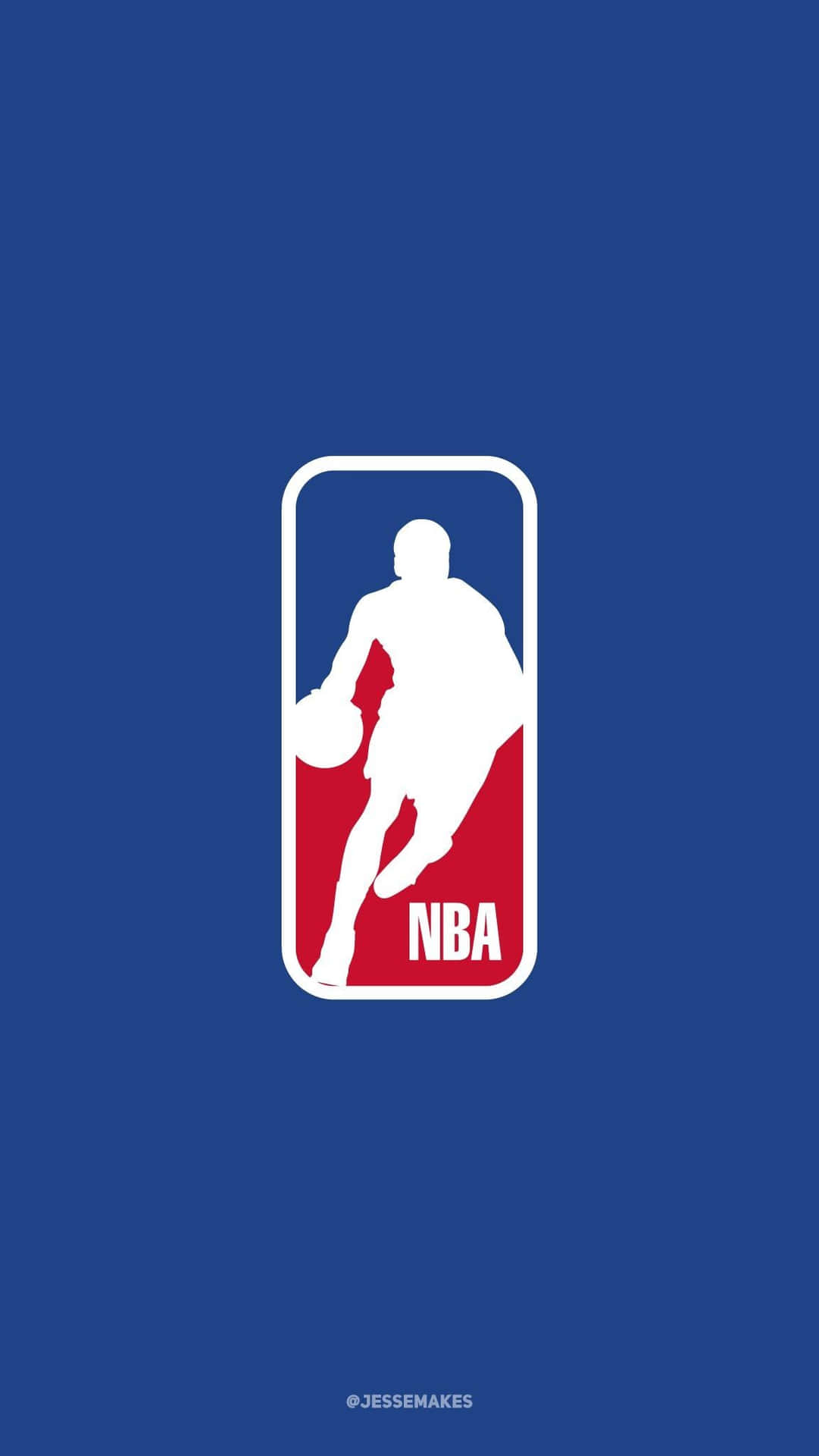 NBA標誌，白色籃球運動員運球剪影在紅色和藍色背景上。 — NBA 壁紙