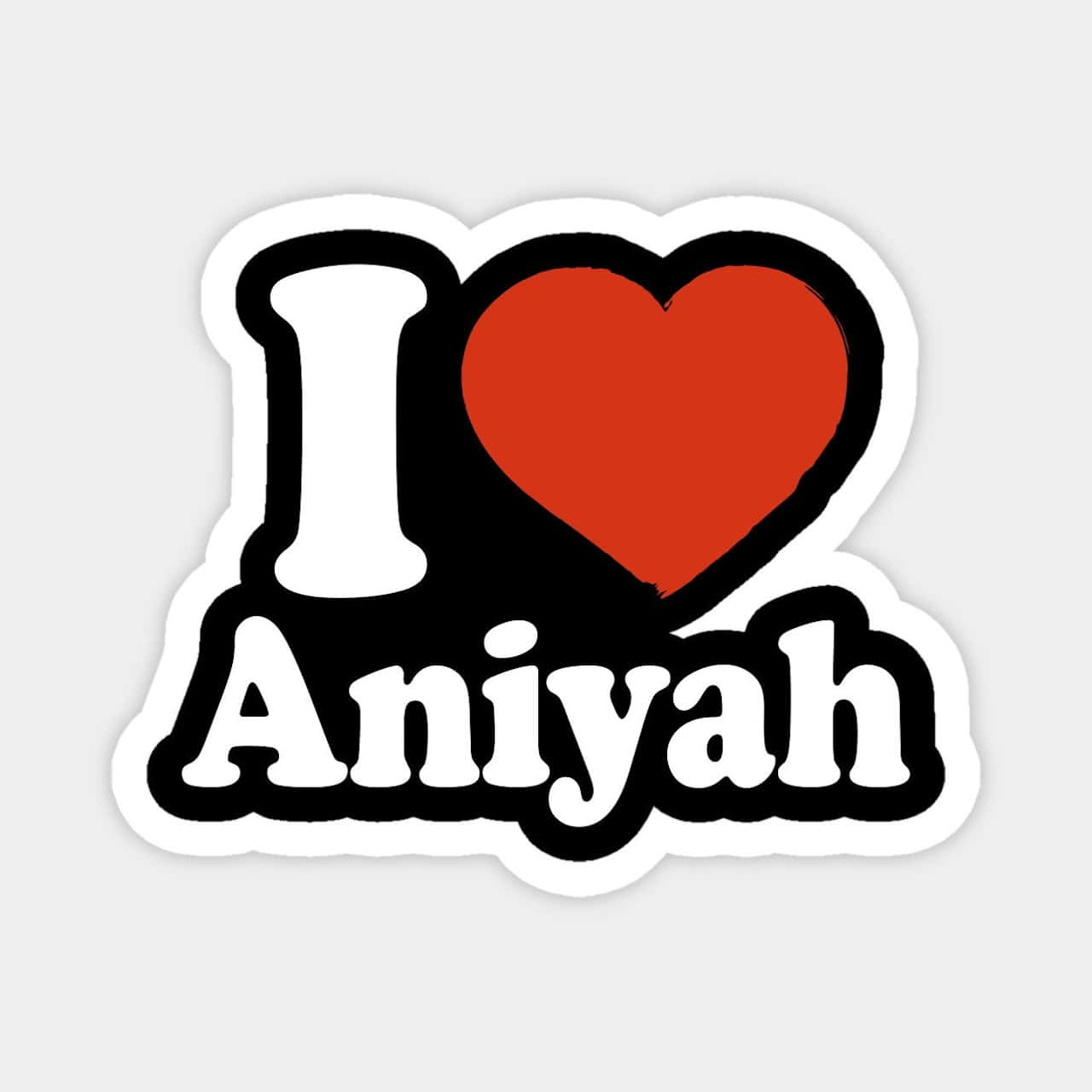  壁紙 — 一個大膽的貼紙，在純色背景上，用紅色心形取代了「I Love Aniyah」中的字母O。