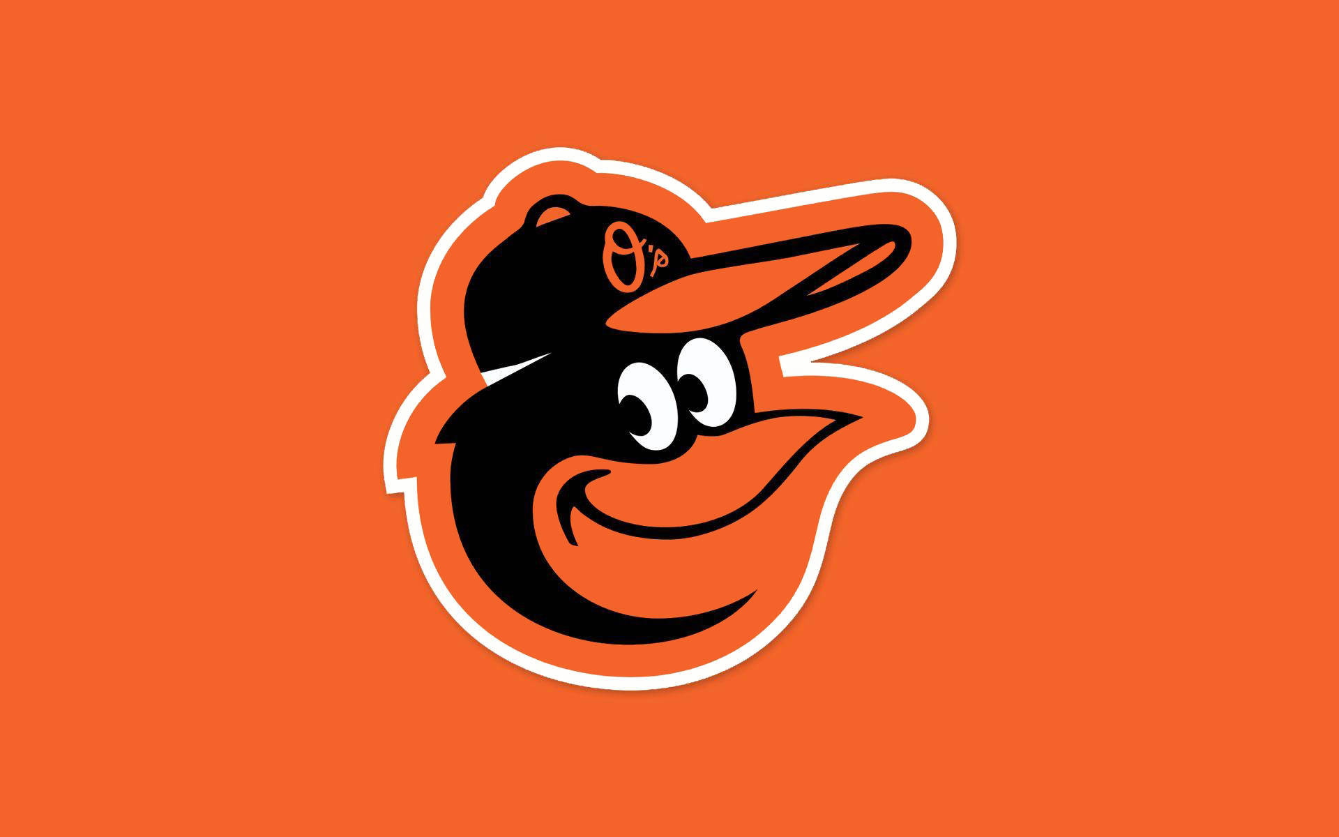 戴著棒球帽微笑的卡通黃鸝吉祥物，橙色背景 — MLB 壁紙