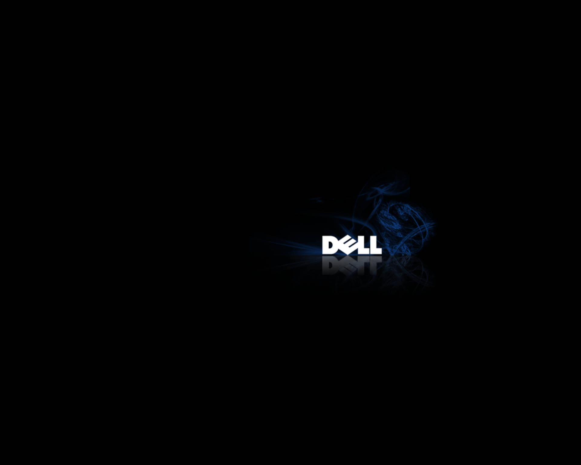 Dell標誌帶有藍色能量漩渦在黑色背景上並有倒影 — Dell 壁紙