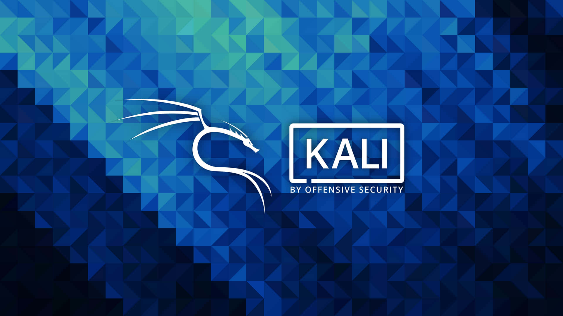 Kali Linux標誌，帶有龍剪影，背景為藍色三角形 — Kali Linux 壁紙