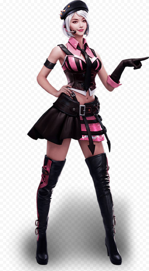 穿著粉紅色和黑色服裝的動漫角色自信地指著。 — Free Fire 壁紙