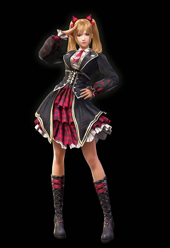 穿著哥德式校服、戴著貓耳的動漫女孩自信擺姿勢 — Free Fire 壁紙
