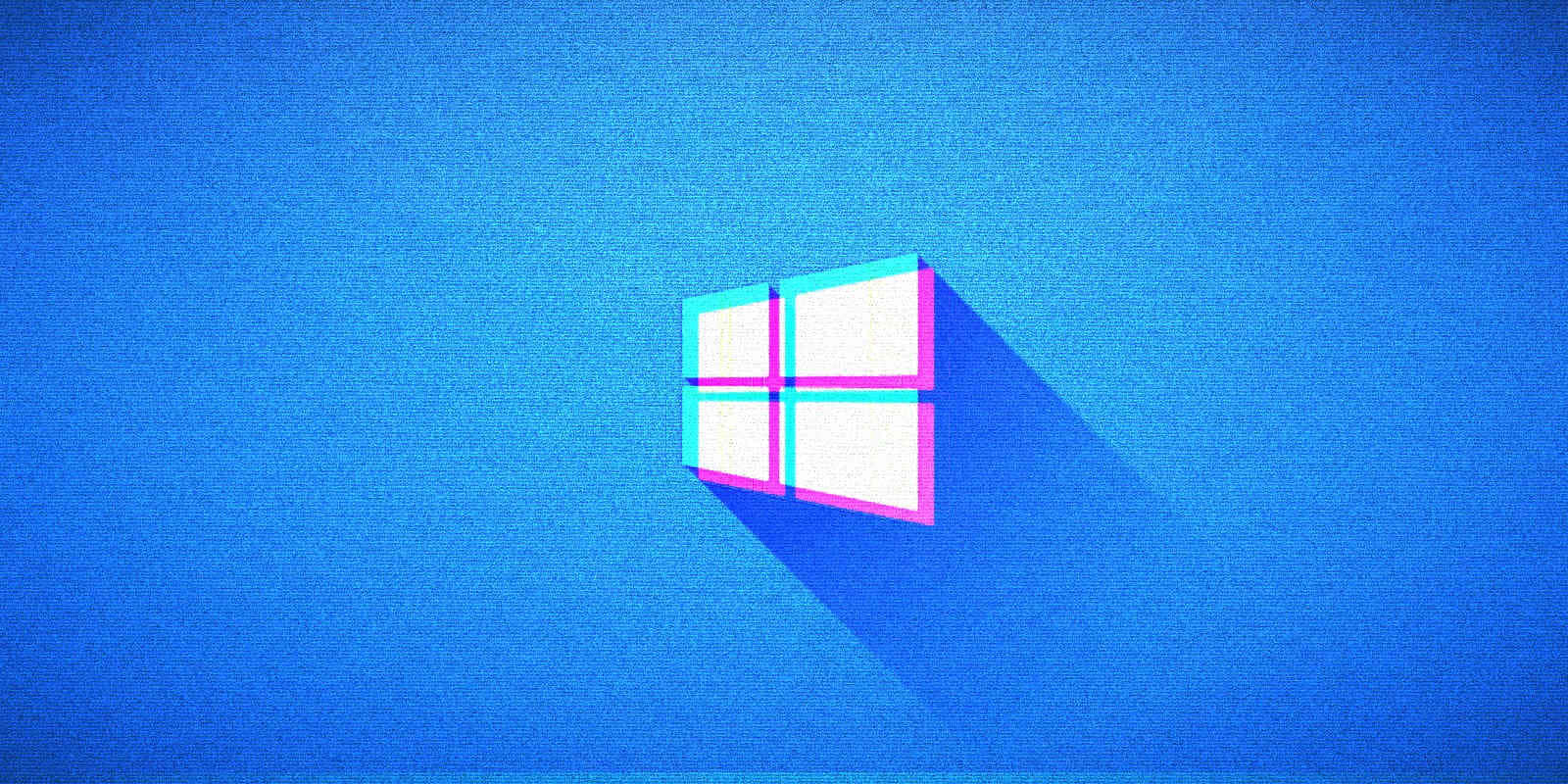 帶有故障效果和陰影的Windows標誌，藍色背景 — Windows 11 壁紙