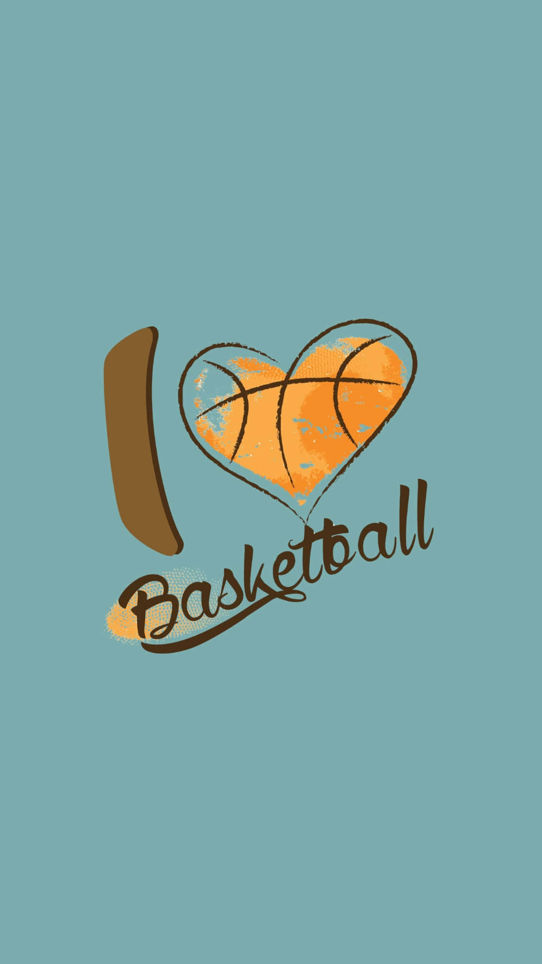  壁紙 — 一個風格化的心形，形狀像籃球，下方寫著「Basketball」字樣，背景為青綠色。