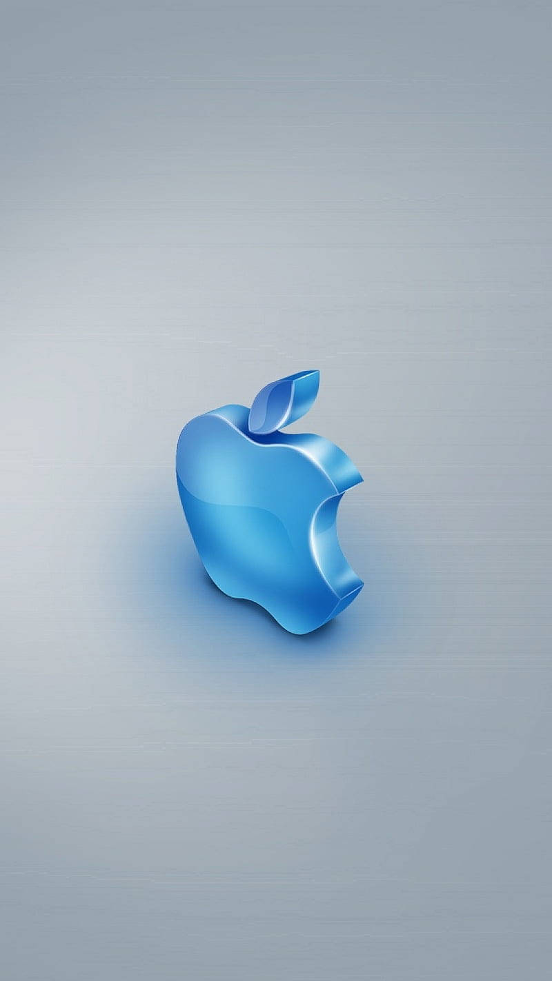 拉絲金屬背景上的光滑藍色Apple標誌 — 3D 壁紙