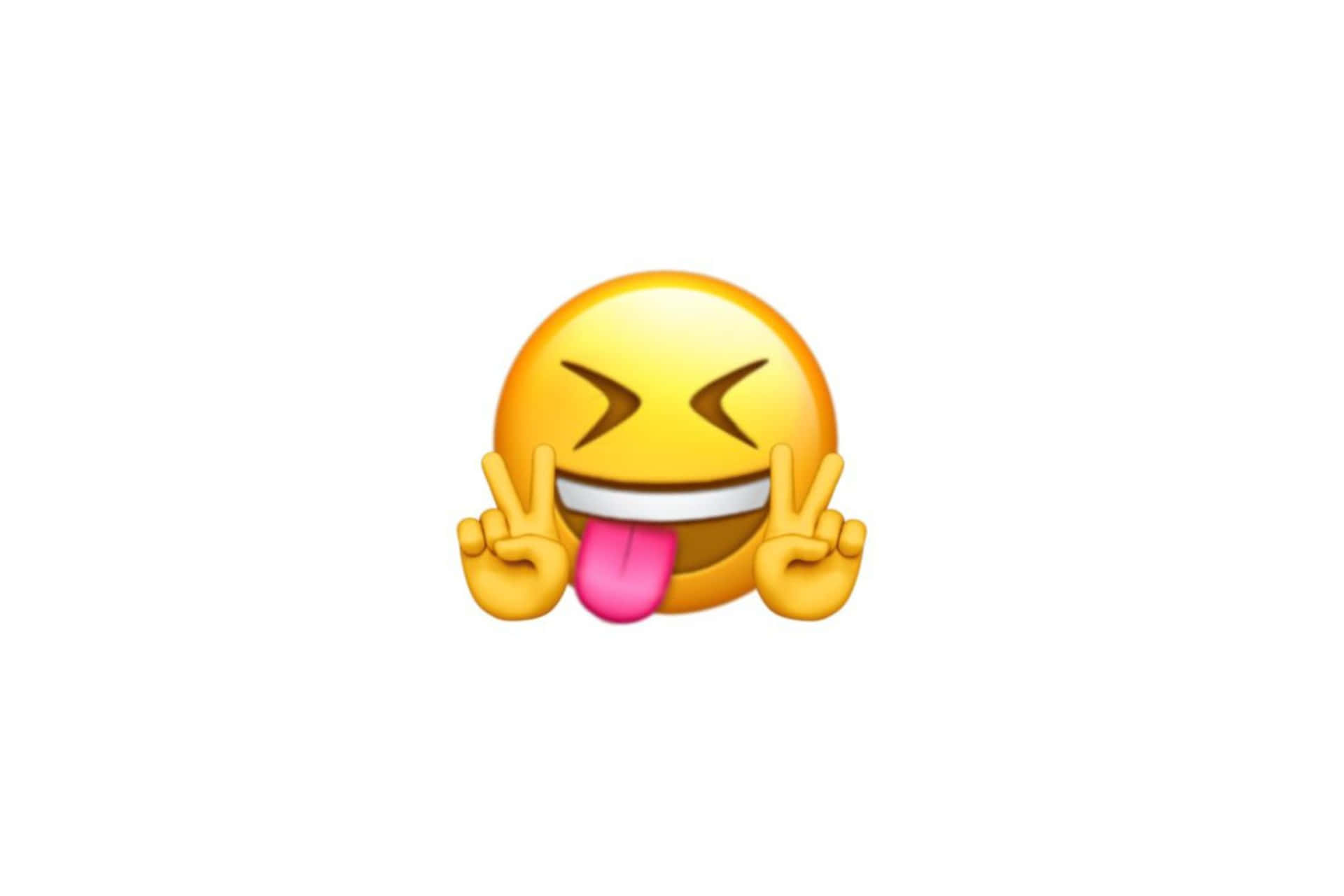  壁紙 — 一個黃色表情符號臉眨眼並伸出舌頭，同時雙手做出和平手勢。