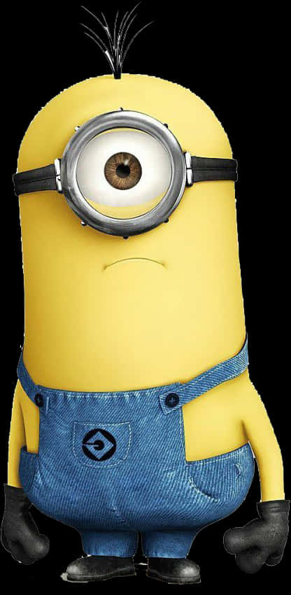 一個黃色卡通Minion，單眼，穿著藍色吊帶褲站立。 — 3D 壁紙