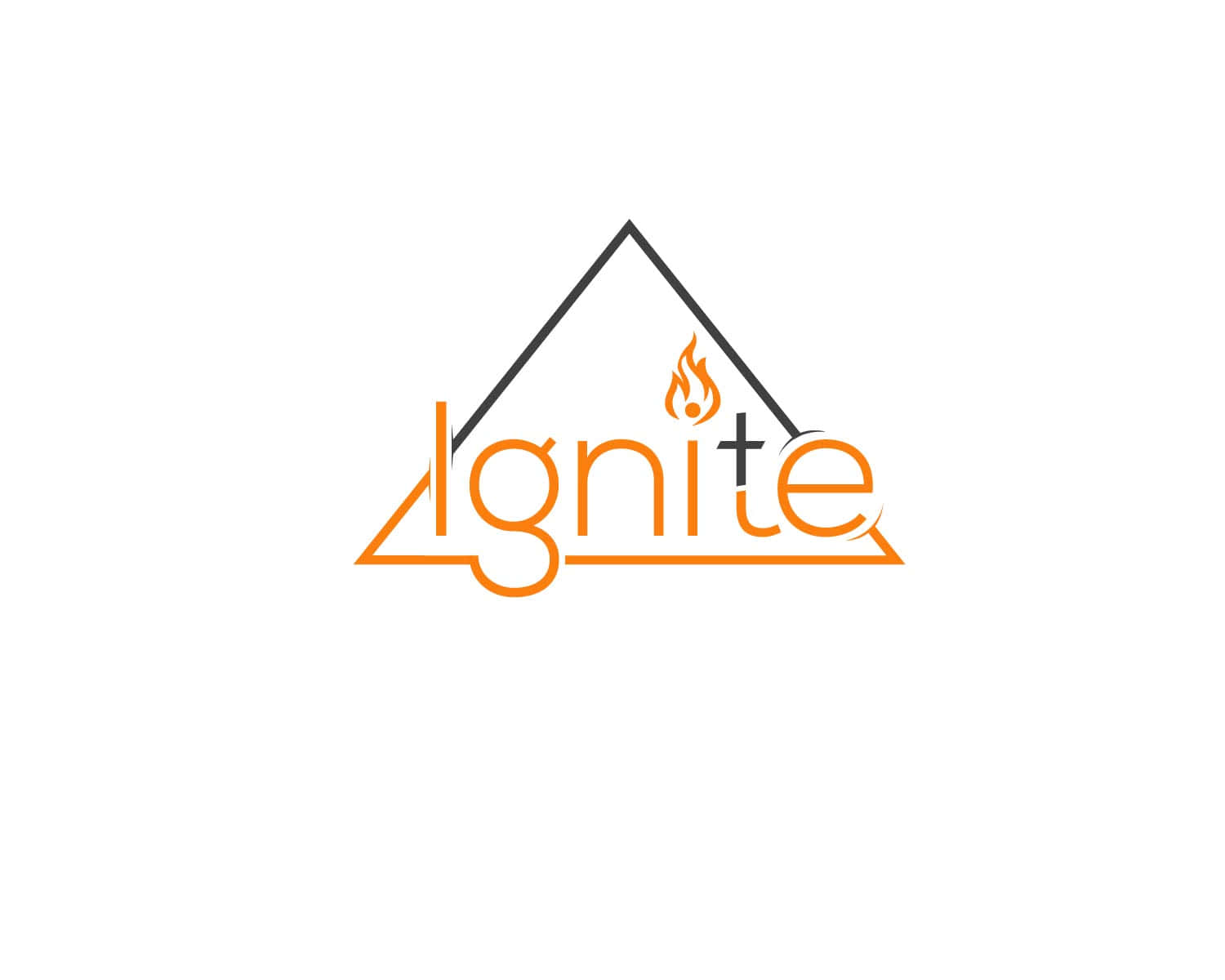  壁紙 — 一個極簡標誌，黑色三角形內有橙色文字 'Ignite'，並在 'i' 上方有一個火焰圖示。