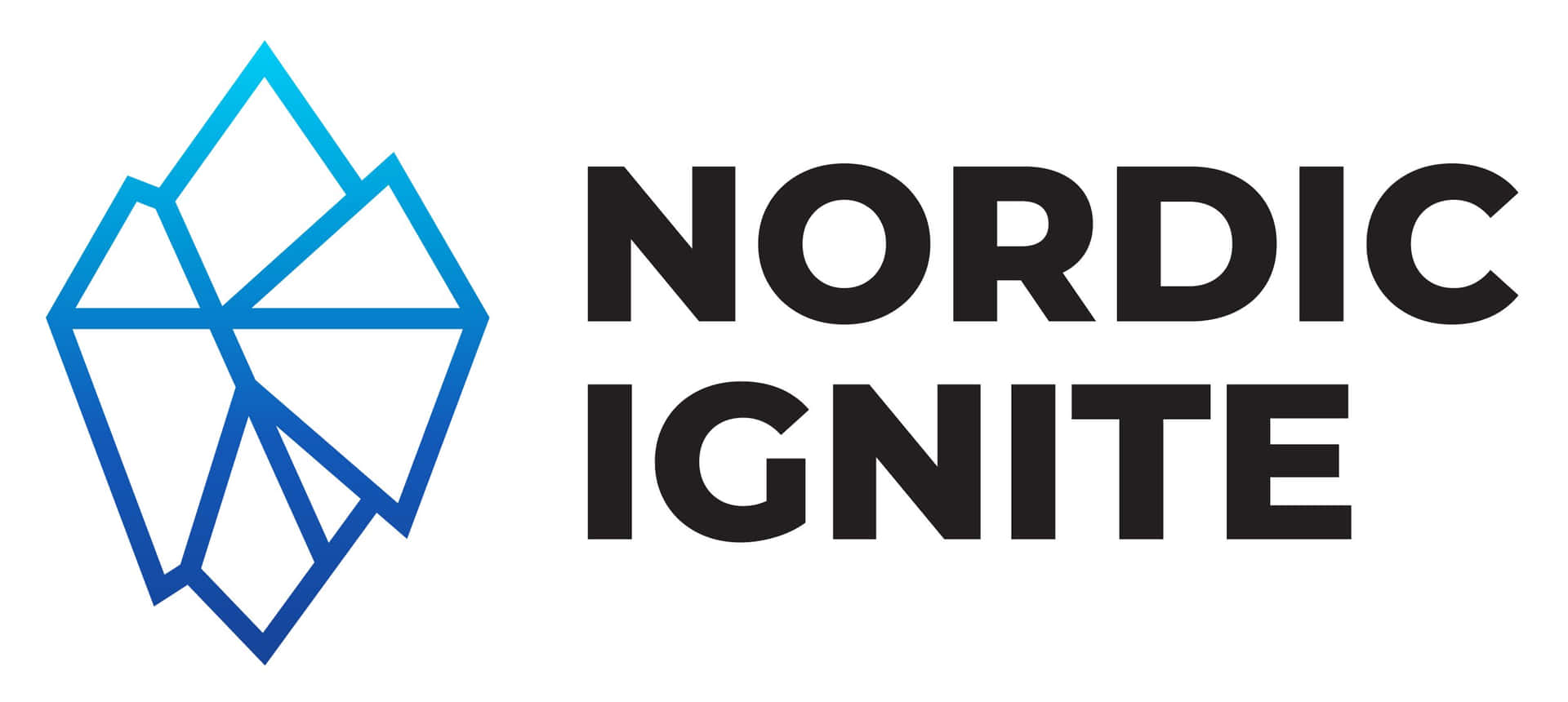  壁紙 — 一個極簡標誌，藍色幾何水晶圖示旁邊是粗體黑色文字 'NORDIC IGNITE'，背景為白色。
