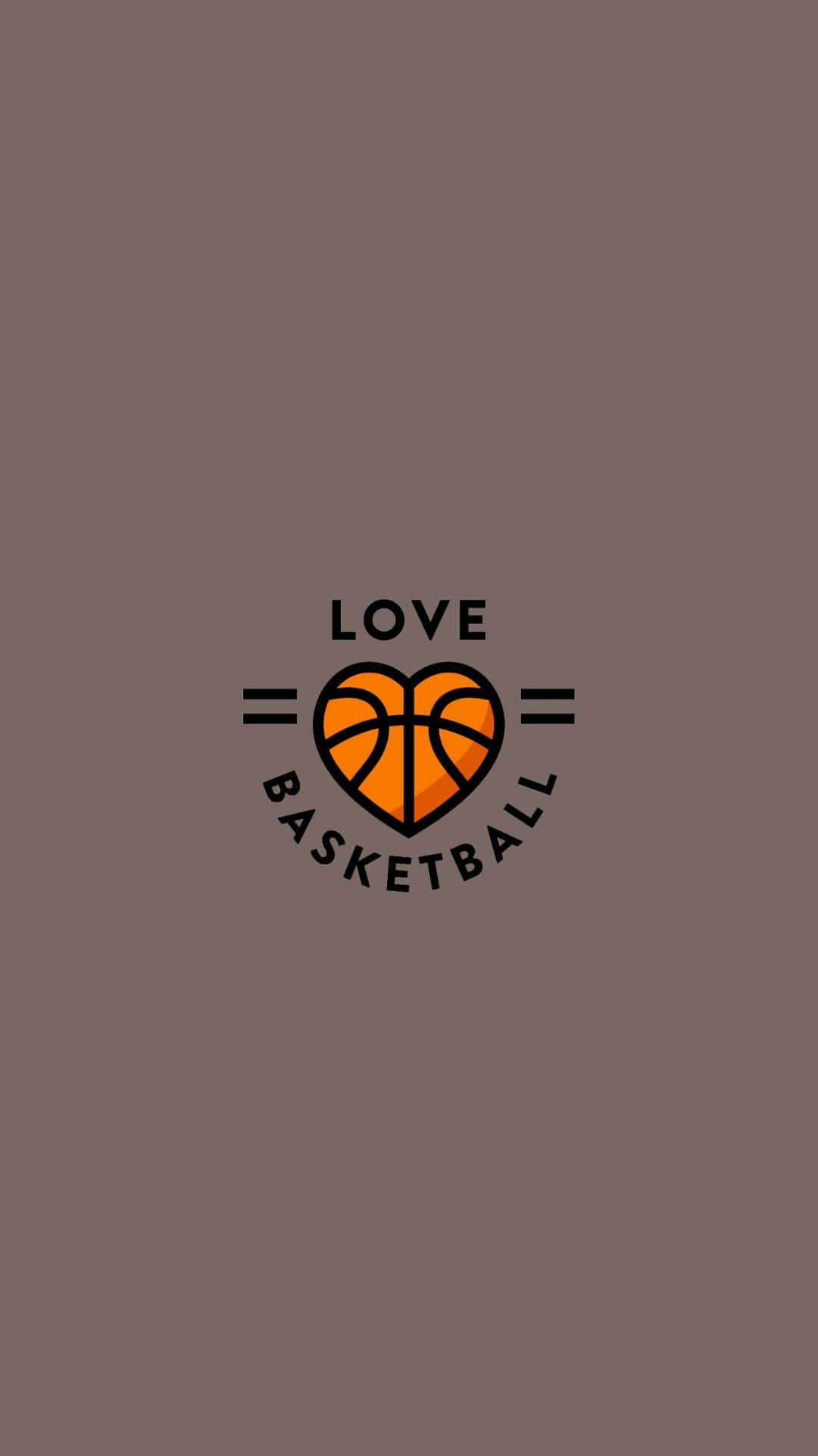  壁紙 — 一個極簡標誌，以心形籃球為特色，周圍環繞著「love basketball」字樣，背景為柔和的棕色。