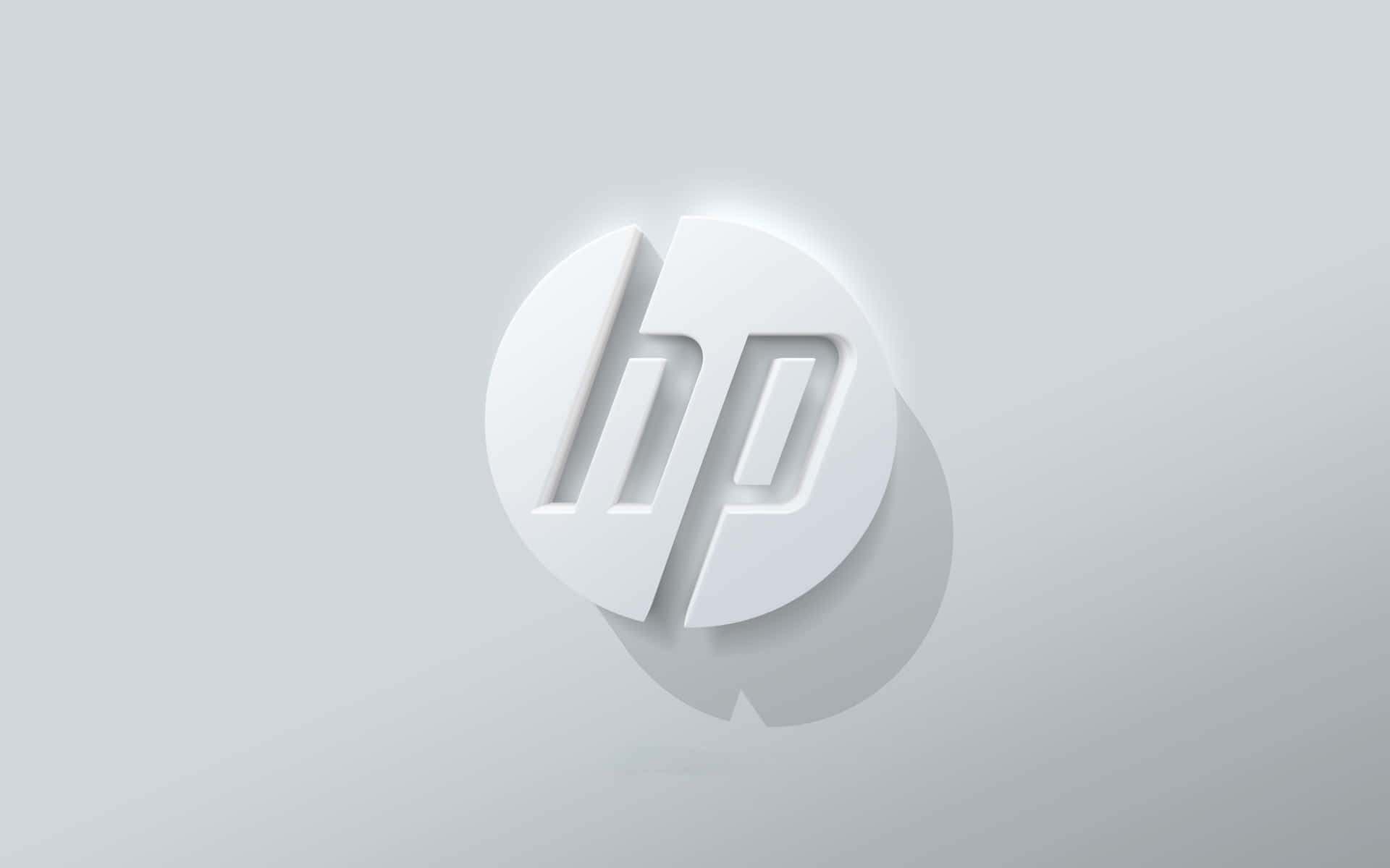 白色HP標誌，帶柔和陰影，在灰色漸變背景上 — Hp 壁紙