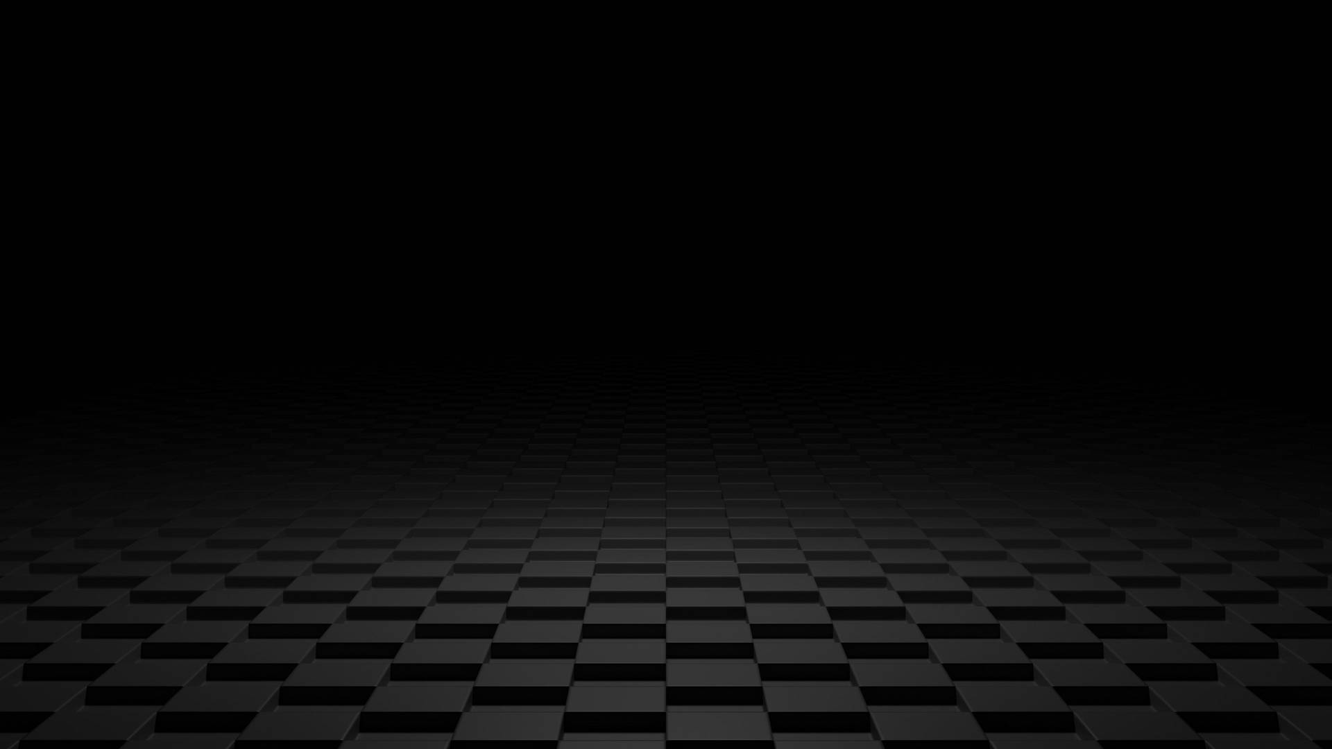 黑色棋盤格地板逐漸消失在黑暗中，沒有可見的物體或人物。 — 3D 壁紙