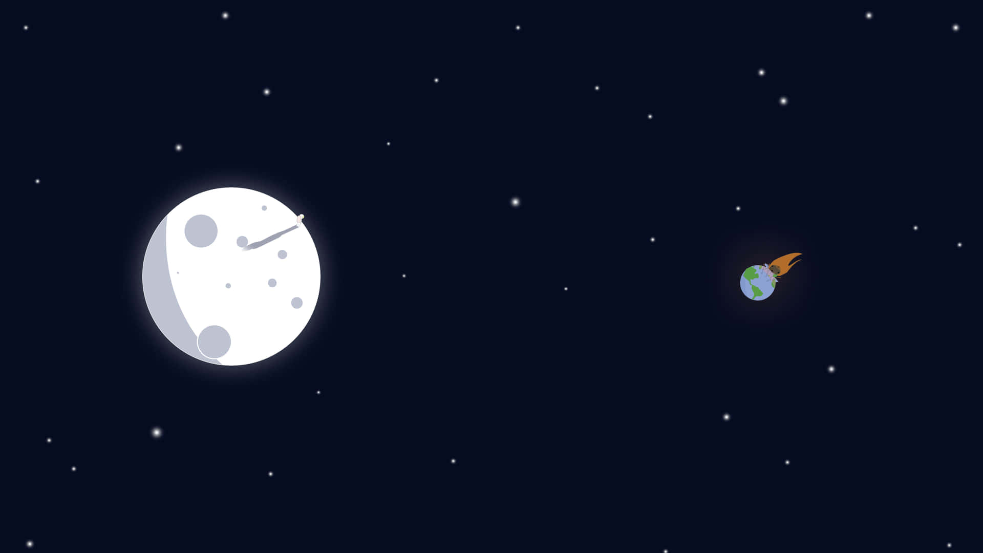 地球帶著火焰軌跡飛向月球，繁星點點的夜空 — 8K 壁紙