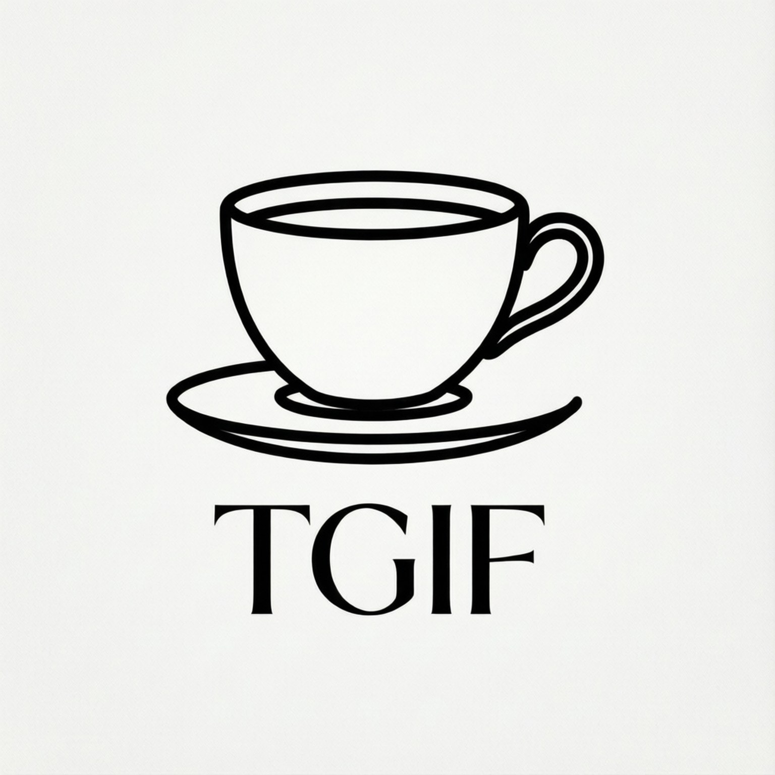 Minimalist TGIF 壁紙 — 一個極簡風格的黑色線條畫，描繪茶杯放在茶碟上，下方有TGIF文字。