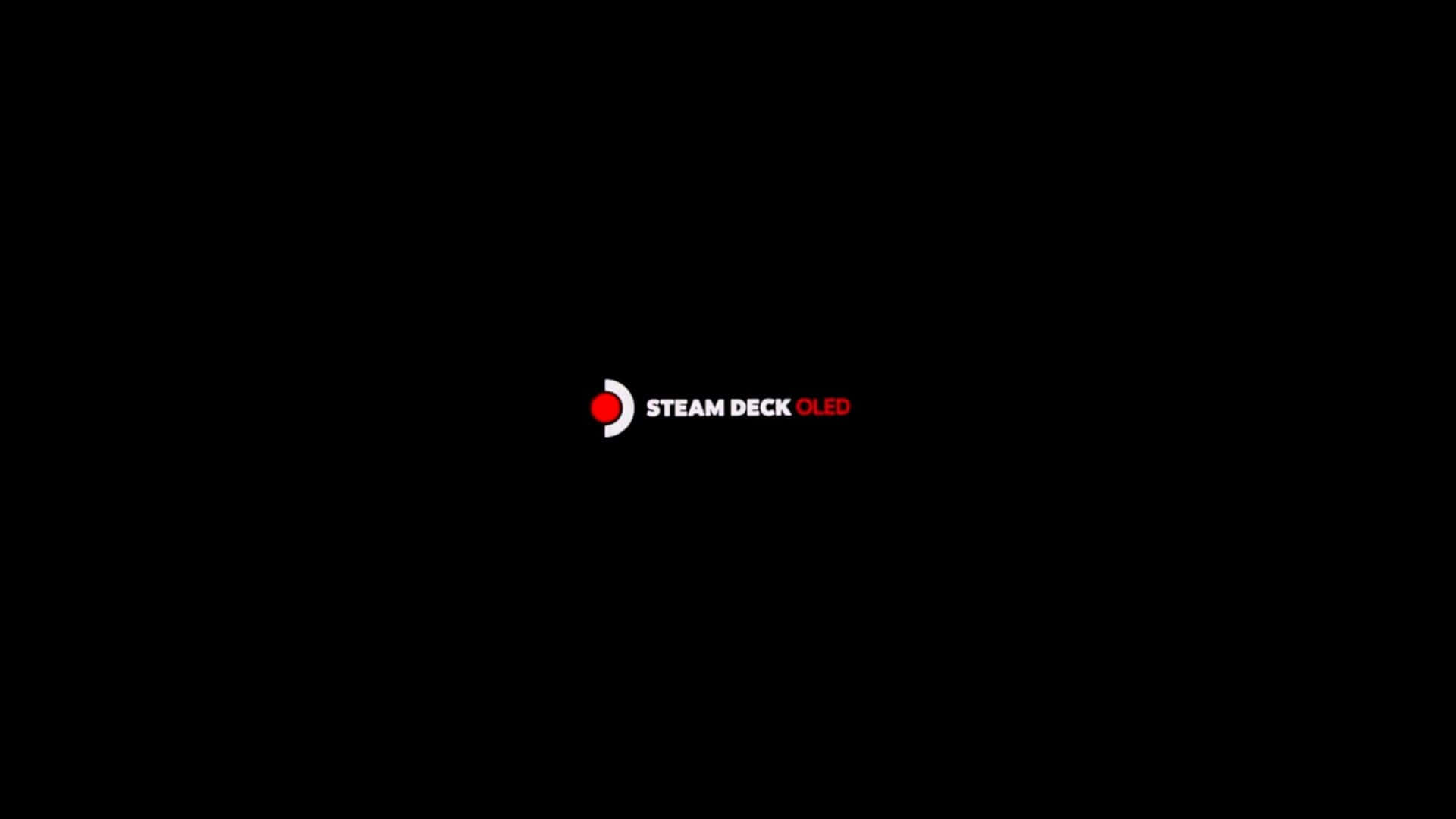  壁紙 — 一個極簡黑色背景，中央放置白色和紅色的 Steam Deck OLED 標誌。