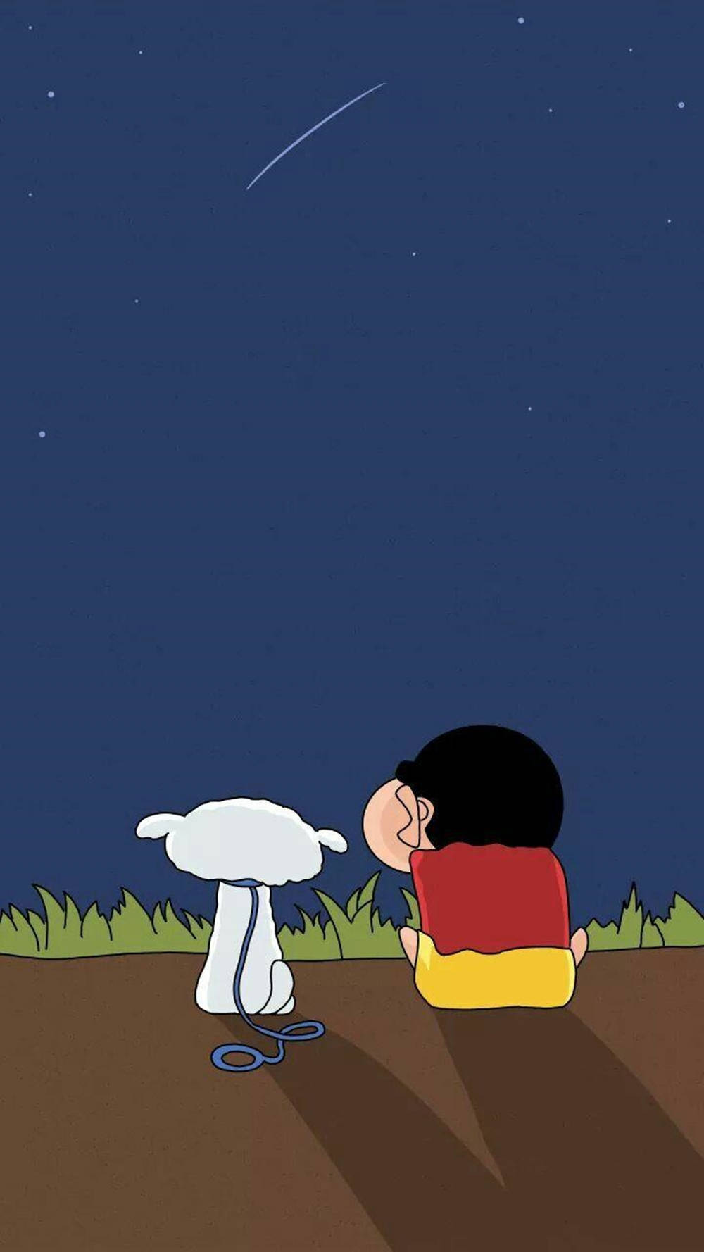 一個男孩和他的狗在夜空中觀看流星。 — 小狗 壁紙