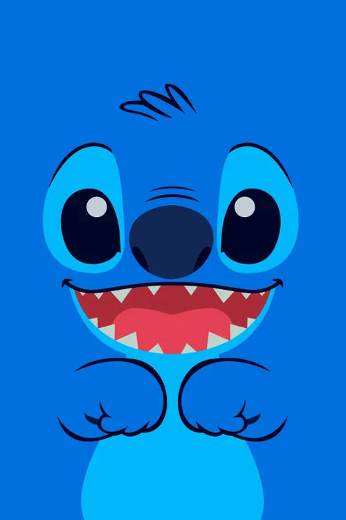 一個藍色卡通外星人，眼睛大大，咧嘴笑露出牙齒。 — Stitch 壁紙
