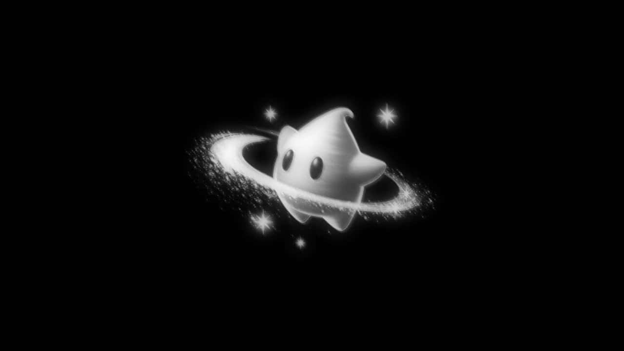  壁紙 — 一個可愛的星形行星，帶有發光環和閃爍的星星，漂浮在黑暗的宇宙虛空中。