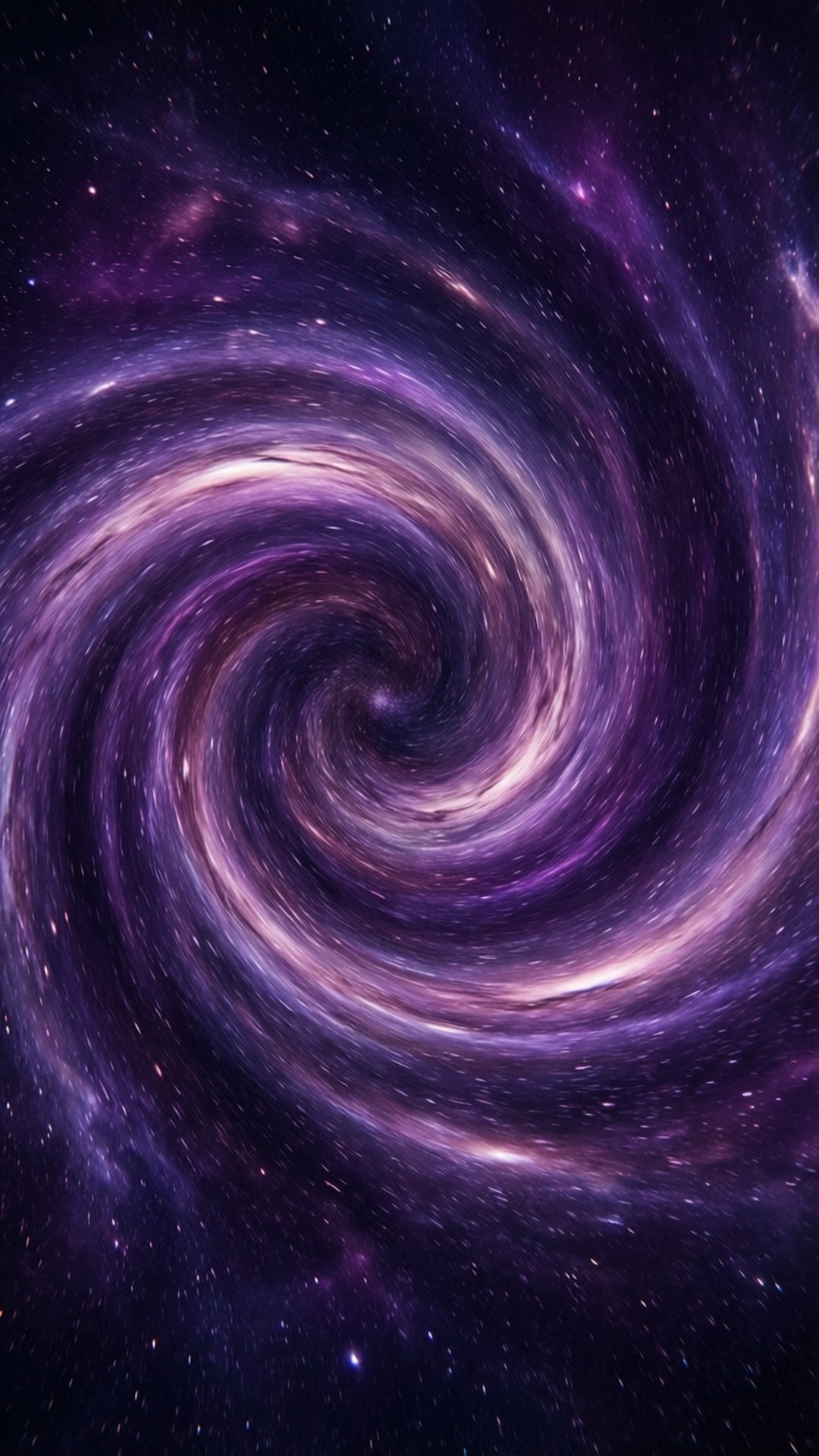Cosmic Vortex 壁紙 — 一個迷人的螺旋星系，深紫色和發光的宇宙塵埃在星場中旋轉。