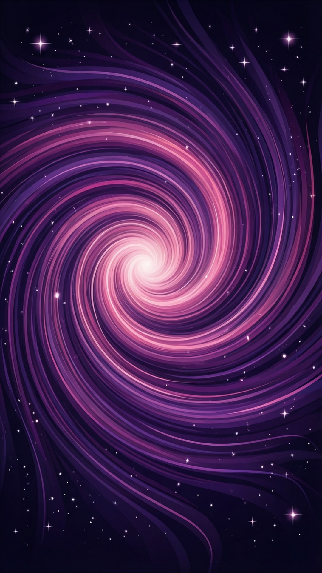 宇宙 桌布 壁紙 — 一個迷人的螺旋星系，在繁星點點的宇宙背景下，閃耀著粉紅色和深紫色的色調。