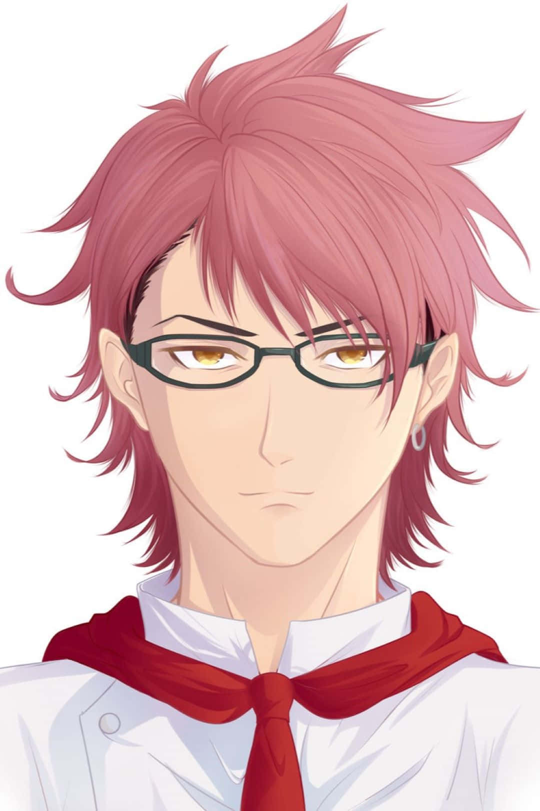 Kojiro Shinomiya 桌布 壁紙 — 一個年輕的動漫男子，擁有尖刺的粉紅色頭髮和眼鏡，穿著白色外套和紅色圍巾，背景為純白色。