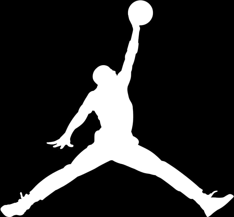白色剪影，一個籃球運動員跳起灌籃，背景是黑色。 — Jordan Logo 壁紙