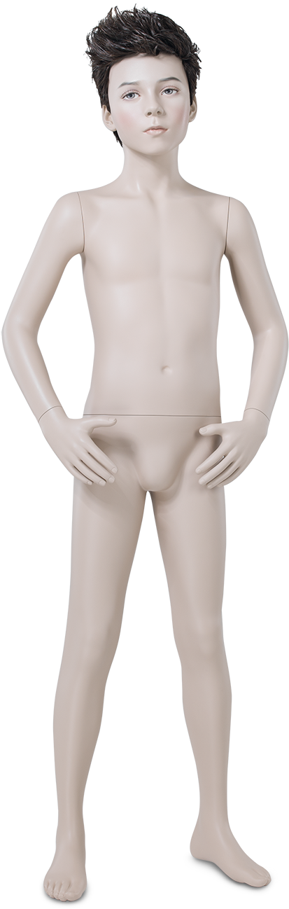 裸體男性人體模型雙手叉腰站在黑色背景前。 — 3D 壁紙
