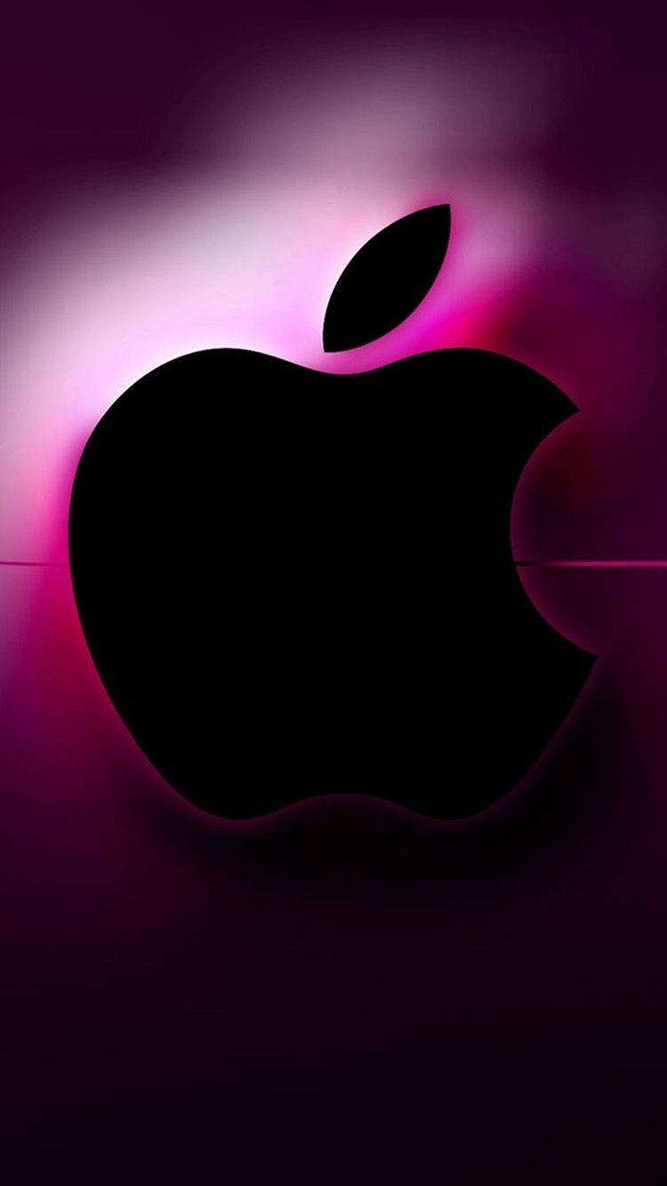 黑色Apple標誌在紫色和粉紅色漸變背景上發光 — 3D 壁紙