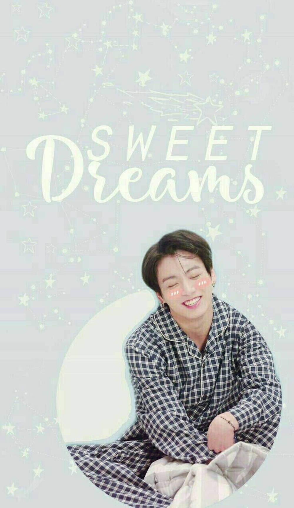年輕男子穿著睡衣微笑，背景有星星和sweet dreams文字 — Bts 壁紙