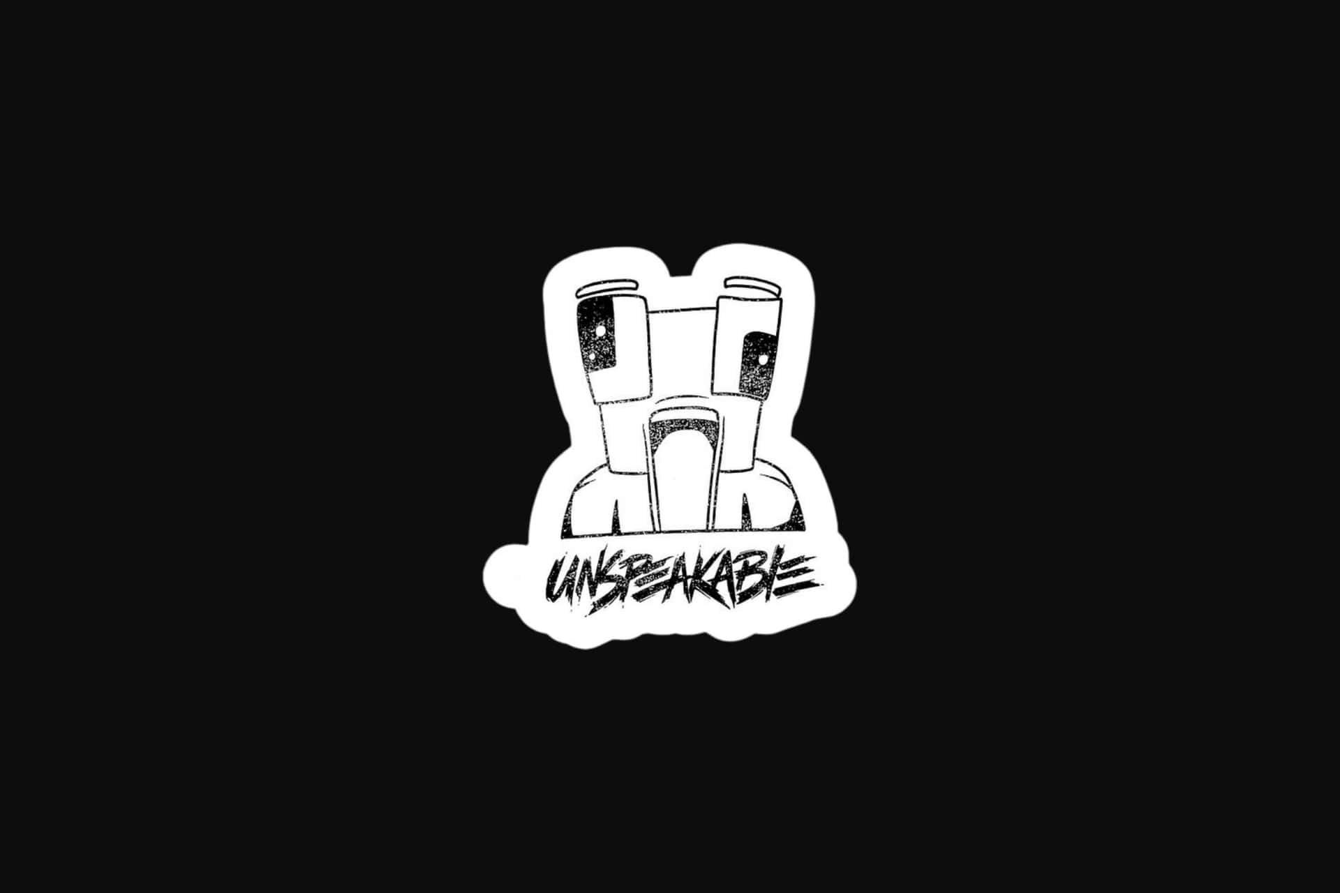  壁紙 — 一個鮮明的白色貼紙風格標誌，上面有一個方塊臉，下方有「UNSPEAKABLE」字樣，背景為黑色。