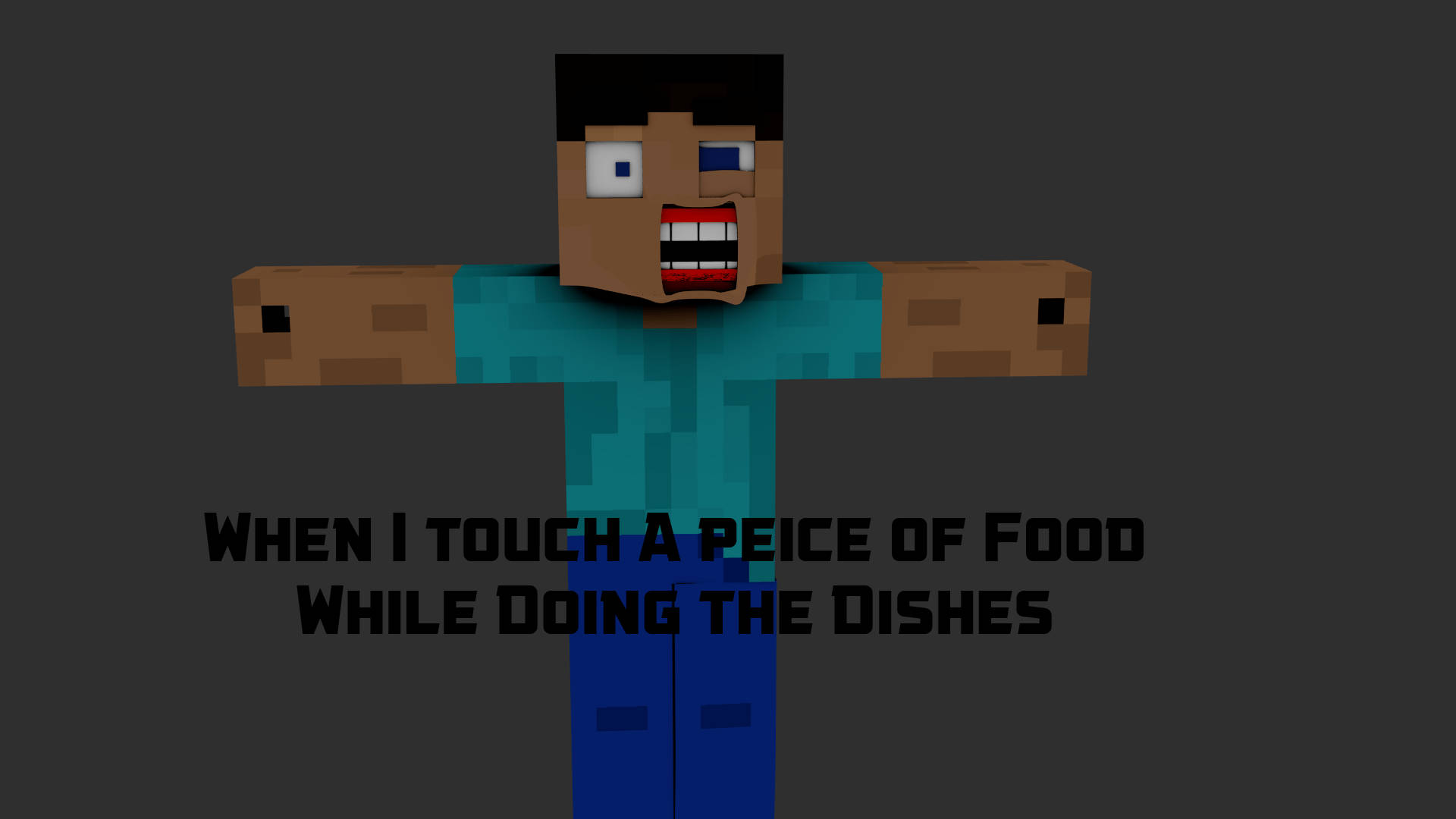 像素化Minecraft角色，震驚表情，幽默文字關於洗碗時觸碰食物。 — 我的世界迷因 壁紙