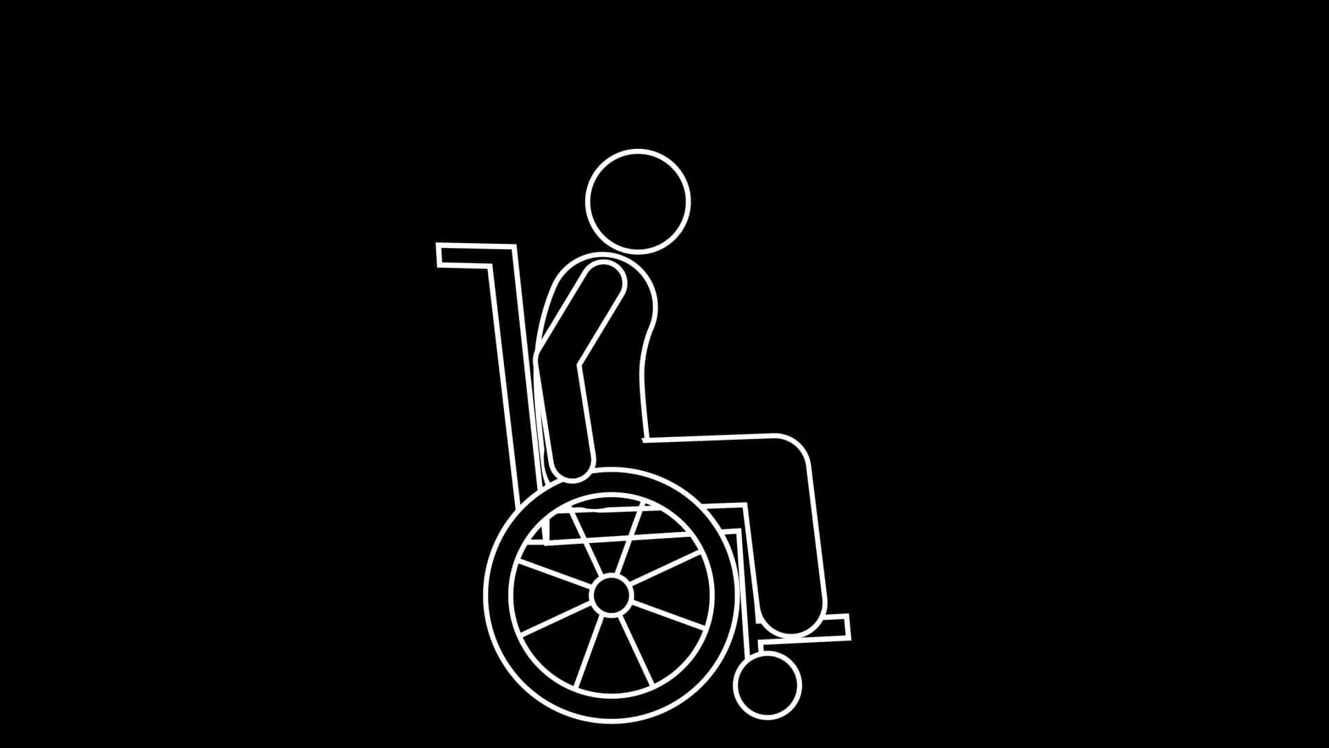  壁紙 — 一個以純黑色背景為中心、簡約風格的白色線條人物坐輪椅圖案。