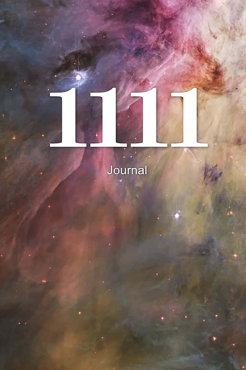  壁紙 — 一個宇宙星雲，帶有旋轉的粉紅色、紫色和金色雲層以及散落的星星，作為粗體白色文字「1111 Journal」的背景。