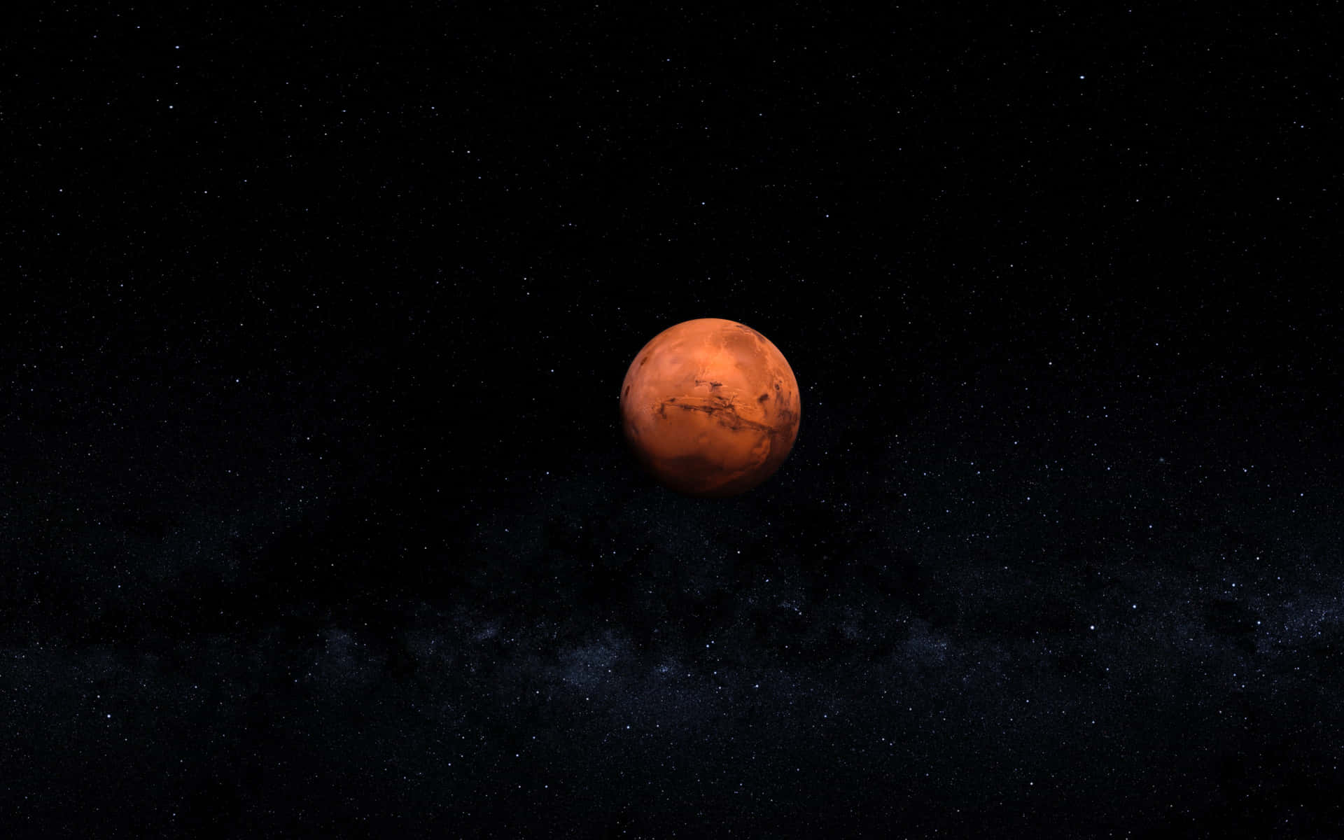紅色火星漂浮在滿是星星的夜空中，銀河可見。 — 4K 壁紙