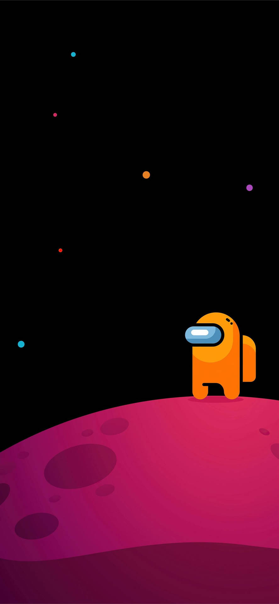 橙色太空人在粉紅色星球上，星空下 — 8K iPhone 壁紙 壁紙