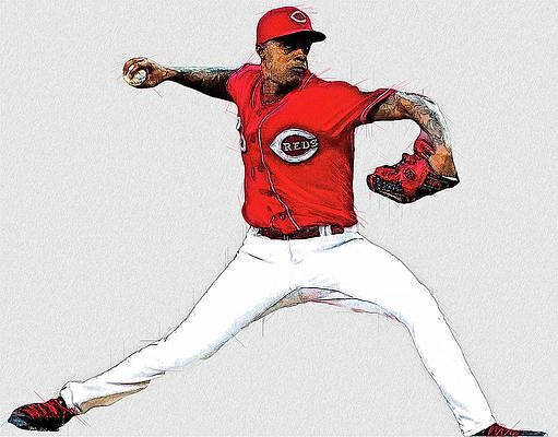 身穿紅色球衣的棒球投手投球時露出刺青。 — MLB 壁紙
