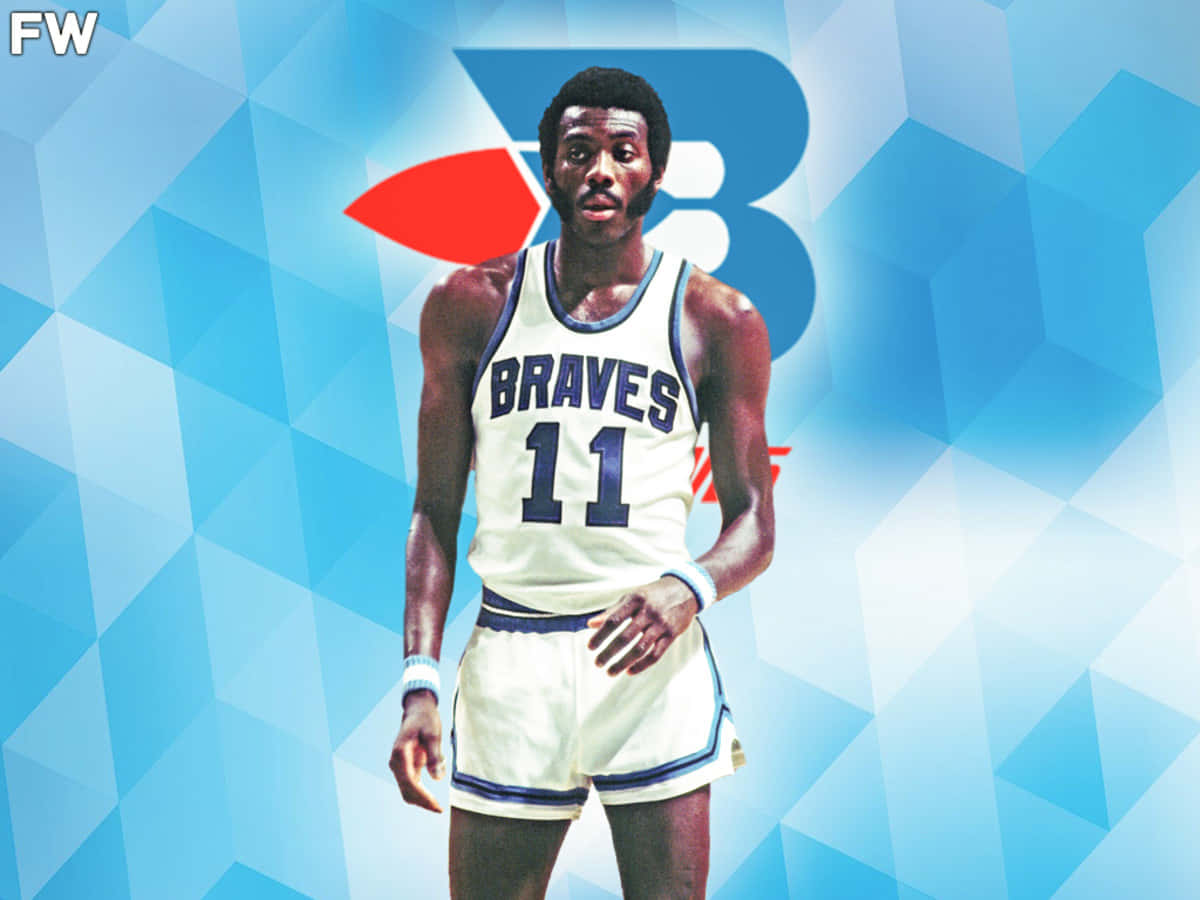 身穿 Braves 球衣的籃球運動員，背景為藍色幾何圖案。 — NBA 壁紙