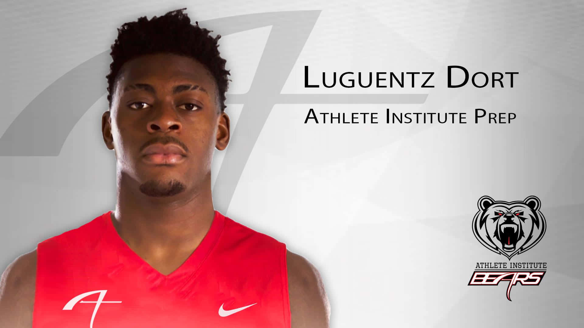 籃球運動員Luguentz Dort身穿紅色球衣，帶有球隊標誌和文字的肖像。 — NBA 壁紙