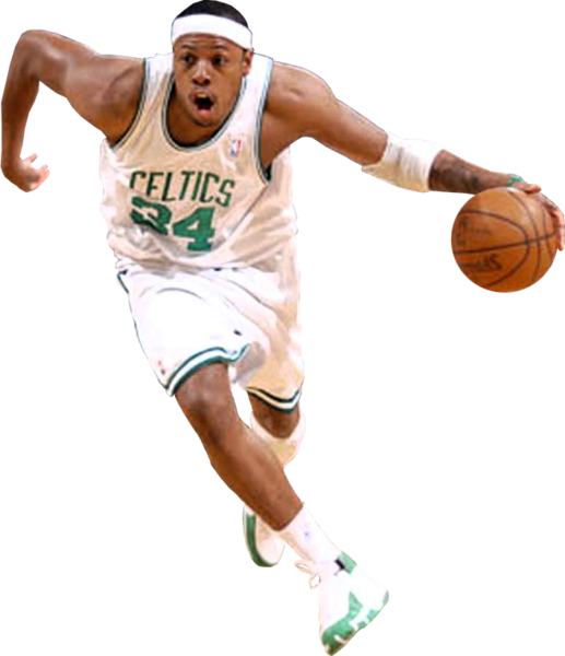 身穿塞爾提克球衣的運動型籃球運動員在比賽中運球。 — NBA 壁紙