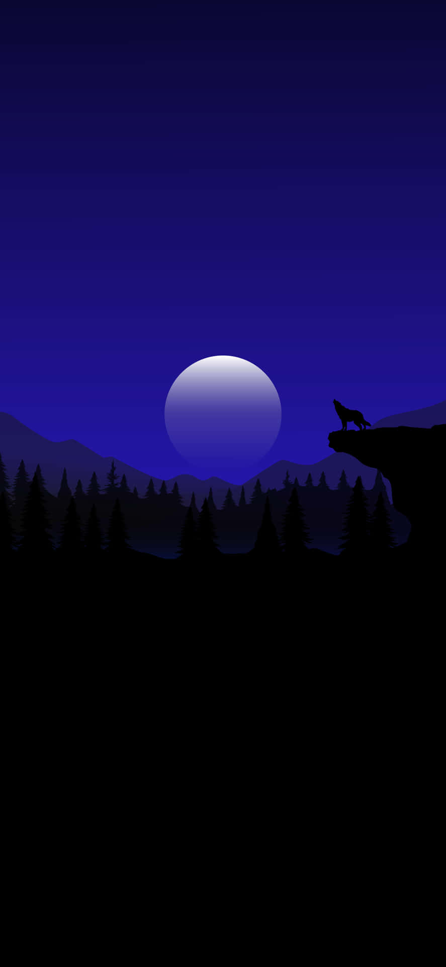 狼在滿月下的懸崖上嚎叫，背景是黑暗的森林 — Amoled 壁紙