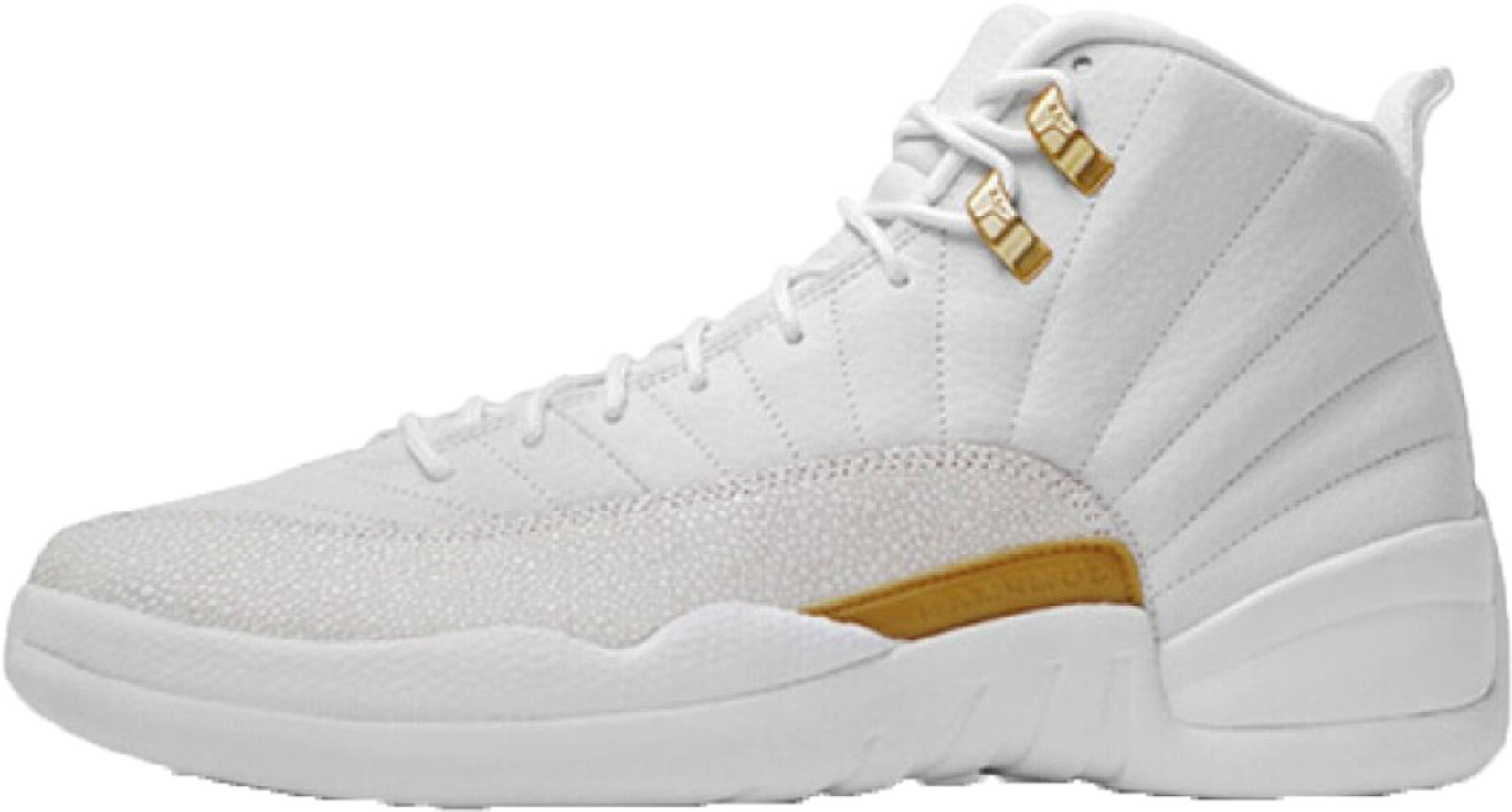 白色高筒運動鞋，帶金色飾邊和紋理面板。 — Air Jordan 壁紙