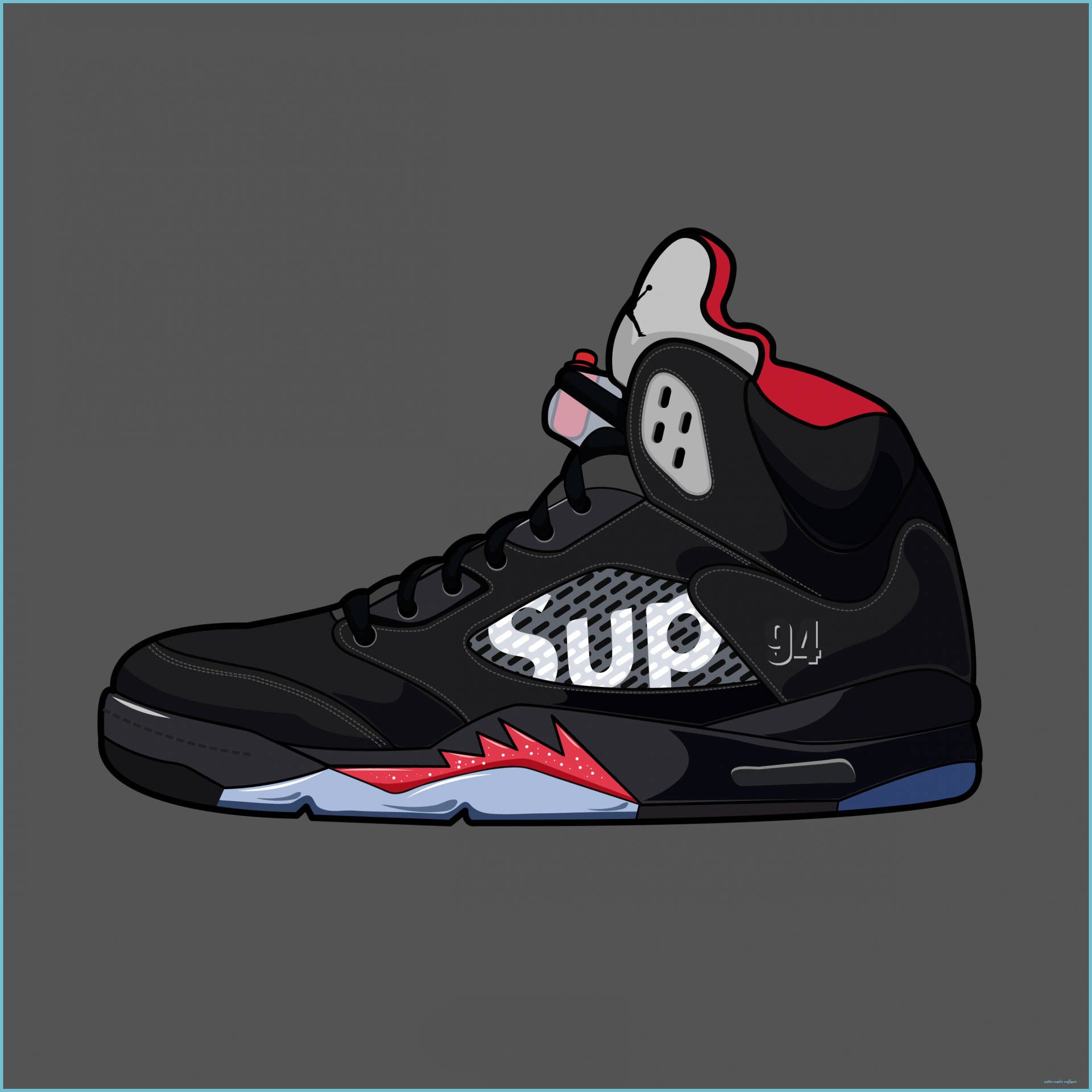 黑色高筒運動鞋，帶有紅、白、藍色點綴和 'SUP 94' 品牌標誌。 — Jordan Logo 壁紙