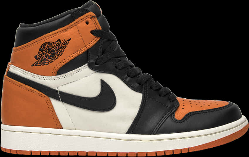 黑、白、橙色 Air Jordan 1 高筒運動鞋，帶翅膀標誌 — Air Jordan 壁紙